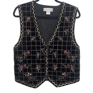 Vintage Chrysantheme Velvet Floral Femine Fairy Whimsigoth Embroidered Vest